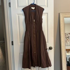 Anthropologie The Tommie Cap-Sleeve Smocked front zipped shirt dress, small